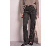 Stoffhose STREET ONE, Damen, Gr. 42, Länge 30, braun (schwarz coffee), Stoff, 90% Polyester, 10% Elasthan, unifarben, slim fit lang, Hosen Stoffhose, aus Velour (72743410-42) schwarz coffee