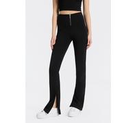 Bootcuthose HUGO BLUE "Nuflare", Damen, Gr. XL (42), N-Gr, schwarz 001, Web, Obermaterial: 94% Baumwolle, 6% Elasthan, unifarben, ausgestellt lang, Hosen Bootcuthose, mit Schlitzen am Innensaum, Flare