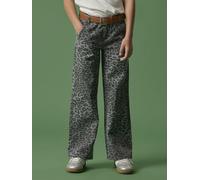 Bootcuthose NAME IT "NKFROSE WIDE TWI PANTS 4444-TD NOOS", Mädchen, Gr. 140, N-Gr, grau (night owl aop:grau leopard), Web, Obermaterial: 100% Baumwolle, bedruckt, normal normal, Hosen (17202044-140) n
