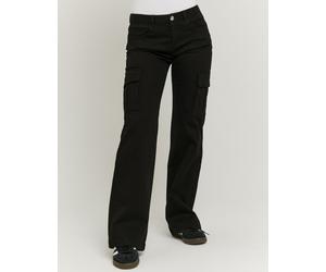 Bootcuthose TALLY WEIJL "SPACOWELLE", Damen, Gr. 34, N-Gr, schwarz, Web, Obermaterial: 98% Baumwolle, 2% Elasthan, unifarben, bootcut fit lang, Hosen, Baumwollmischung, im Cargo-Stil mit seitlichen Ta