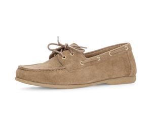 Bootsschuh GABOR, Damen, Gr. 41, beige (braun), Ziegenveloursleder, unifarben, Schuhe Bootsschuh, Flats, Schlupfschuh, Slipper, mit Mokassinnaht (77216765-41) braun