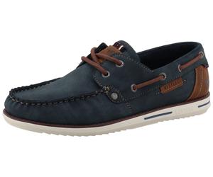 Bootsschuh MUSTANG SHOES "Orlando", Herren, Gr. 43, blau (navy), Lederimitat, Schuhe Bootsschuh, Schnürschuh, Freizeitschuh mit modischen Ösen und Durchzügen (33389261-43) navy