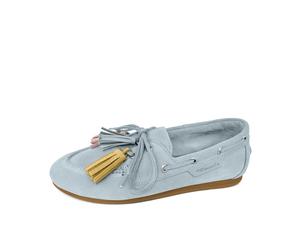 Bootsschuh TAMARIS, Damen, Gr. 42, hellblau, Veloursleder, Schuhe Bootsschuh, Slipper, Schlupfschuh, mit farbigen Quasten (36520155-42) hellblau