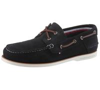 Bootsschuh TOMMY HILFIGER "TH BOAT SHOE CORE SUEDE", Herren, Gr. 44, blau (dunkelblau), Veloursleder, Schuhe Bootsschuh, Casualschuh, Freizeitschuh, Schnürer mit Bänder-Durchzügen (40736413-44) dunkel