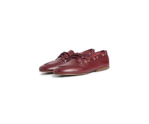 Bootsschuh TOMMY HILFIGER "TH SLEEK LEATHER BOAT SHOE", Damen, Gr. 37, rot (braun), Nappaleder, unifarben, Schuhe Bootsschuh, Bootsschuh, Businessschuh mit Blockabsatz und Ösen mit Durchzug (81180831-