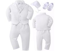 Booulfi Taufanzug Junge Baby Taufkleid Taufanzug Junge Anzug Baby Jungen Bekleidungsset Gentleman Set mit weißen Hemden Weste Hosen Schuhe Kappe Taufe Geschenk 18-24 Monate