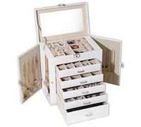 BOOVO Schmuck-Aufbewahrungsbox mit großem Fassungsvermögen, PU-Leder, 6-lagig, für Anhänger, Halskette, Armband, Schmuckschatulle (weiß)