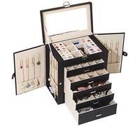 BOOVO Schmuckkästchen für Damen, 6 Ebenen, großer Schmuck-Organizer mit Spiegel, multifunktionale Aufbewahrungsbox mit Schloss, Zubehörhalter mit 5 Schubladen, für Ohrringe, Halsketten, Ringe,