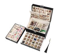 BOOVO Schmuckkästchen für Damen und Mädchen, Ohrring-Organizer, 5 Ebenen, Schmuck-Organizer mit Schloss, Ohrringhalter, für Halsketten und Ringe, Schwarz