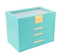 BOOVO Schmuckkästchen für Frauen, weiß und schwarz, 6-lagig, große Schmuckschatulle für Halskette, Armband, Ohrringe, Ringe, Schmuckhalter, Organizer für Mädchen, Geschenk (Türkis, 4 Ebenen)