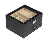 BOOVO Schmuckschatulle mit transparentem Deckel, 3 Ebenen, Schmuck-Organizer, groß, multifunktional, Schmuck-Aufbewahrungsbox mit 2 Schubladen, Schmuckvitrine für Ringe, Ohrringe, Halsketten,
