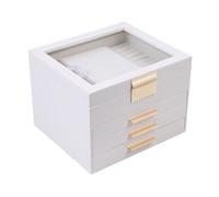 BOOVO Schmuckschatulle mit transparentem Deckel, 4 Ebenen, Schmuck-Organizer, große Schmuck-Aufbewahrungsbox mit 3 Schubladen, Schmuckhalter, Organizer für Ringe, Ohrringe, Halsketten, Armbänder für