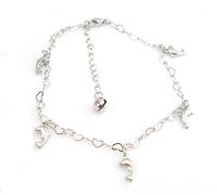 Boowhol Damen 925 Sterling Silber Fußkette Fußkettchen Armband Armreif Fußkettchen mit Anhänger Heart-shaped Kette Delphin