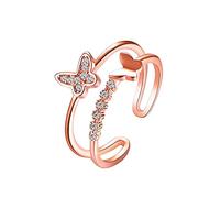 Boowhol Damen-Ring 925 Sterling Silber Schmetterling Blumen Trauringe Ringöffnung Diamant Doppelring Ring Verstellbar Verlobungsring Hochzeit Ringe Zirkonia zum Jahrestag Verlobung (Rosegold)