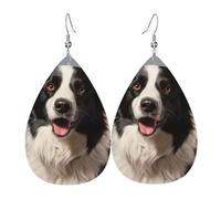 Border Collie Ohrringe für Damen, tropfenförmig, Leder, doppelseitig, baumelnde Ohrringe, leicht, Damen-Ohrschmuck, Schmuck, modisch, Geburtstagsgeschenk