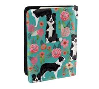 Border Collie Reisepasshülle mit Blumenmuster, RFID-Reisepasshülle, Brieftasche, PU-Leder, Reisepasshülle, niedlicher Reisepassschutz für Damen und Herren