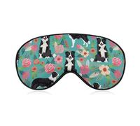 Border Collie Schlafmaske mit Blumenmuster, weich, bequem, Augenmaske mit verstellbarem Riemen, Augenabdeckung, Augenschatten für Männer und Frauen, Arbeit, Reisen