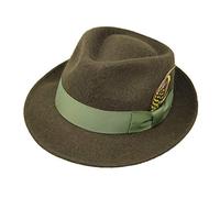 Borges & Scott Alpaka Doyle - Teardrop Fedora Hut - Alpaka Wollfilz - Abnehmbare Feder - Für die Reise aufrollbar - Wasserabweisend - Unisex - 54cm Moosgrün
