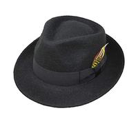 Borges & Scott Alpaka Doyle - Teardrop Fedora Hut - Alpaka Wollfilz - Abnehmbare Feder - Für die Reise aufrollbar - Wasserabweisend - Unisex - 54cm Schwarz