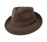 Borges & Scott B&S Premium Doyle - Teardrop Fedora Hut - 100% Wollfilz - perfekt zum Reisen - was-serabweisend - Unisex - 54cm Dunkelbraun