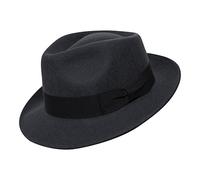 Borges & Scott B&S Premium Doyle - Teardrop Fedora Hut - 100% Wollfilz - perfekt zum Reisen - was-serabweisend - Unisex - 58cm Dunkelgrau
