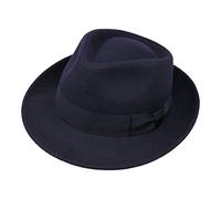 Borges & Scott B&S Premium Doyle - Teardrop Fedora Hut - 100% Wollfilz - perfekt zum Reisen - was-serabweisend - Unisex - 60cm Dunkelblau