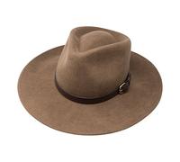 Borges & Scott B&S Premium Lewis - Fedora Hut mit breiter Krempe - 100% Wollfilz - wasserfest - Lederband - 58cm Hellbraun