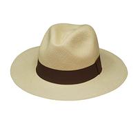 Borges & Scott Der Hudson - Fedora Panamahut - Natürlich mit braunem Band - Rollbarer und Leichter Original Panama Hut - 63cm
