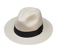 Borges & Scott Der Hudson - Fedora Panamahut - Weiß mit schwarzem Band - Rollbarer und Leichter Original Panama Hut - 55cm