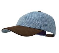 Borges & Scott Die Sligo - Baseball Cap - 100% Wolle - Irish Tweed - Schirm aus Nubuk Leder - Atlantisch