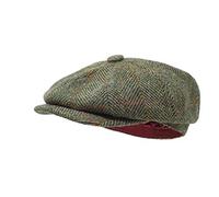 Borges & Scott Lomond Schirmmütze Newsboy - Schiebermütze aus 100% handgewebter Wolle - Harris Tweed - wasserabweisend - Feld Fischgrätenmuster 56cm