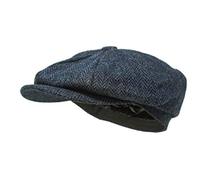 Borges & Scott Lomond Schirmmütze Newsboy - Schiebermütze aus 100% handgewebter Wolle - Harris Tweed - wasserabweisend - Marine Fischgrätenmuster 62cm