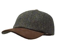 Borges & Scott Munro Baseball Cap - 100% Wolle - Harris Tweed - Schirm aus Nubuk Leder - Efeugrün Herringbone