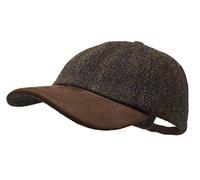 Borges & Scott Munro Baseball Cap - 100% Wolle - Harris Tweed - Schirm aus Nubuk Leder - Kaffee Braun