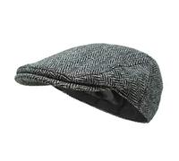 Borges & Scott Nevis Schirmmütze - Schiebermütze aus 100% handgewebter Wolle - Harris Tweed - wasserabweisend - Holzkohle Fischgrätenmuster 58cm