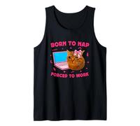 Born to Nap Forced to Work Funny Crying Cat Girl Meme Laptop Tank Top
