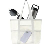 Borsa Mare Donna Grande XXL Famiglia Borsa Spiaggia Donna a Rete Alta Capacità con Cerniera Borse Tote Più Tasche per Mare Viaggio Shopping Fitness Deposito Nero, weiß, Refer to description