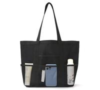 Borsa Mare Donna Grande XXL Famiglia Borsa Spiaggia Donna a Rete Alta Capacità con Cerniera Borse Tote Più Tasche per Mare Viaggio Shopping Fitness Deposito Nero, Schwarz , Refer to description