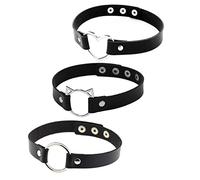 Borsgye 3 Stück Leder Choker Halskette Damen Gothic Punk Rock Halsband PU Leder Choker Kette Einstellbar Band Kragen Breit - Schwarz