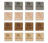 Borsgye 40 Stück Handmade Leder Etiketten Tags Hand Made Label zum Annähen Handgefertigte Kleidung Nähetiketten PU Label Aufnäher mit Löchern für Jeans Nähen Basteln Bekleidung - Quadrat - 5678