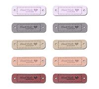 Borsgye 50 Stück Handmade Leder Etiketten Tags Hand Made Label zum Annähen Handgefertigte Kleidung Nähetiketten PU Label Aufnäher mit Löchern für Jeans Nähen Basteln Bekleidung mit Herz - WS021