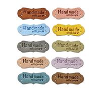 Borsgye 50 Stück Handmade Leder Etiketten Tags Hand Made Label zum Annähen Handgefertigte Kleidung Nähetiketten PU Label Aufnäher mit Löchern für Jeans Nähen Basteln Bekleidung Irregulär - 10 Farben