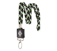 Borussia Mönchengladbach Lanyard Kordel | Offizieller Fanartikel Fohlenshop | 3D-Raute, Geflochten, Schwarz/Weiß/Grün, Metallkarabiner Schlüsselanhänger Gladbach Anhänger