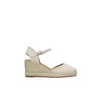 BOSANOVA Espadrilles für Damen aus veganem Wildleder mit geschlossener Zehenpartie aus Canvas und Keilabsatz aus Sparta. Armbandverschluss mit Schnalle. Damenschuhe, beige, 37 EU