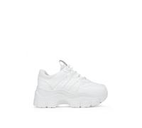 BOSANOVA Sneaker mit weißem Total-Look, Trekking-Details an den Schnürsenkeln und leichter Plateausohle von 6,5 cm. Schnürverschluss. Damenschuhe, weiß, 41 EU
