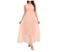 boseucn Abendkleider Elegant für Hochzeit, Damen Spitzen Abendkleid Rundhals Ärmellos Sexy Einfarbig Cocktailkleid Lang Chiffon Maxikleid mit Gefüttert High Waist Kleid Ballkleid Brautjungfernkleider