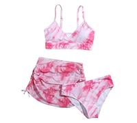 boseucn Bikini Mädchen, Badeanzug Mädchen Teenager 3 Teiliges Tie Dye Tankini Set mit Verstellbar Riemen Bikinioberteil + Badehose + Baderock Bademode Sommer Badebekleidung Schwimmanzug für Kinder