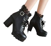 boseucn Boots Damen Schwarz Mit Absatz, Stiefeletten Damen Schwarz Einfarbig Riemchen Frauen Ankle Boots Bootie Herbst Winter Stiefel Worker Boots Schneestiefel Damen schwarz Schuhe Stiefelette