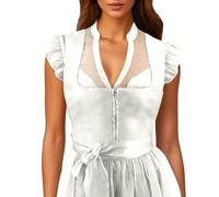 boseucn Dirndl Bluse Damen Flügelärmel Trachtenbluse Elegant Durchsichtig Sexy Dirndlbluse V Ausschnitt Hochgeschlossen DirndlBlusen Schick Stehkragen Trachten Oberteil Festlich Oktoberfest Kostüm