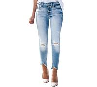 boseucn Jeans Damen, 7/8 Skinny Jeans Damen High Waist Jeanshose Zerrissen Destroyed Stretch Hüftjeans Elegant Streetwear Casual Sommer Teenager Mädchen Jeans Freizeithose Jeanshosen Damenjeans